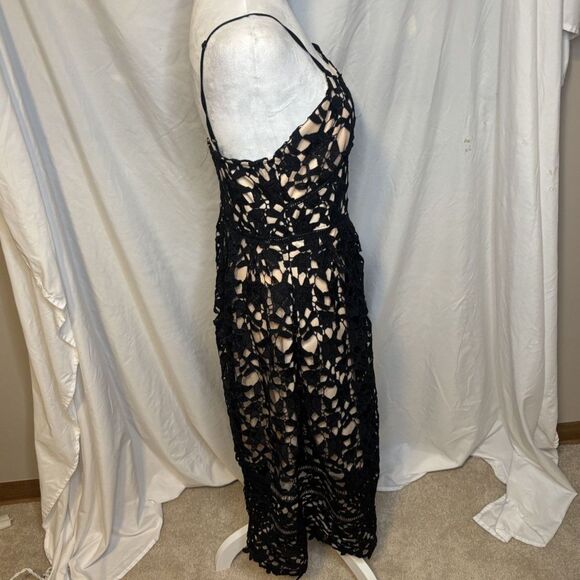 City Chic Cocktail Black Lace Spaghetti Strap Midi Dress Womens Designer - Picture 5 of 7